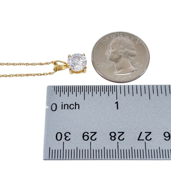 Gold Plated Cubic Zirconia Pendant | Sterling Silver 925 Solitaire Necklace 18” - Picture 5 of 10